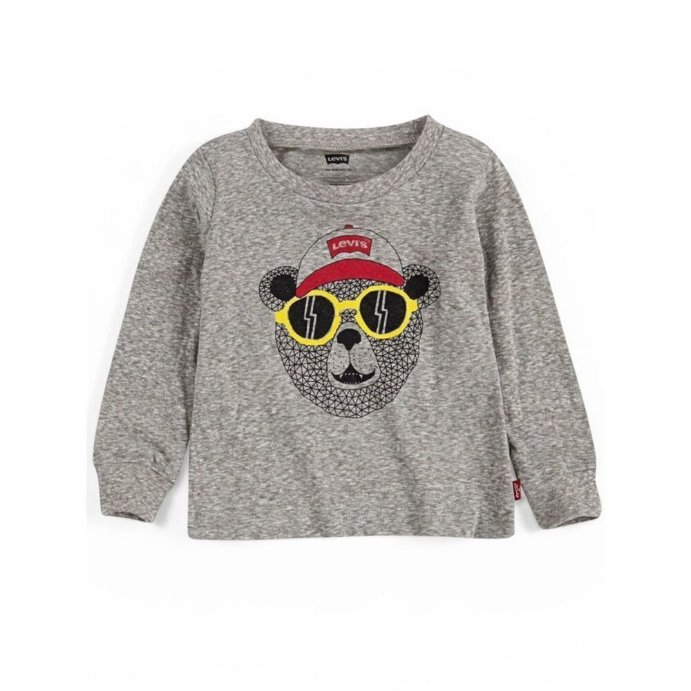Levi’s Baby Boys Bear Graphic Long Sleeve Shirt Gray 18M NWT Cute Trendy